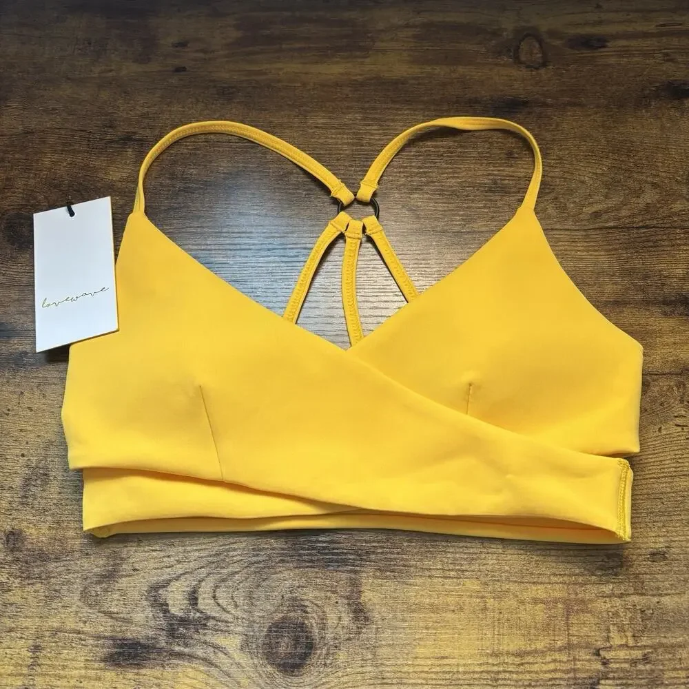 Revolve Lovewave XS Yellow Strappy Brittany Sports Bra Surplice Criss Cross
